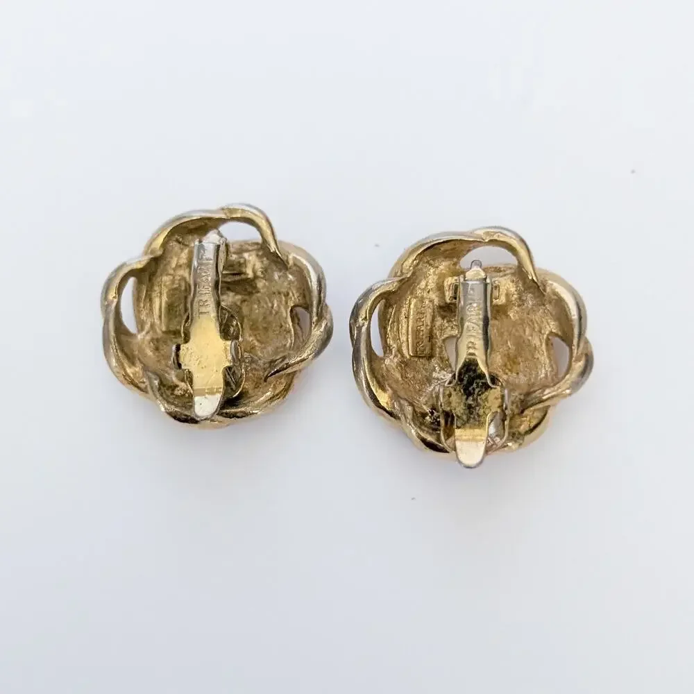 Vintage Trifari Clip On Earrings Statement Large Gold Tone 1